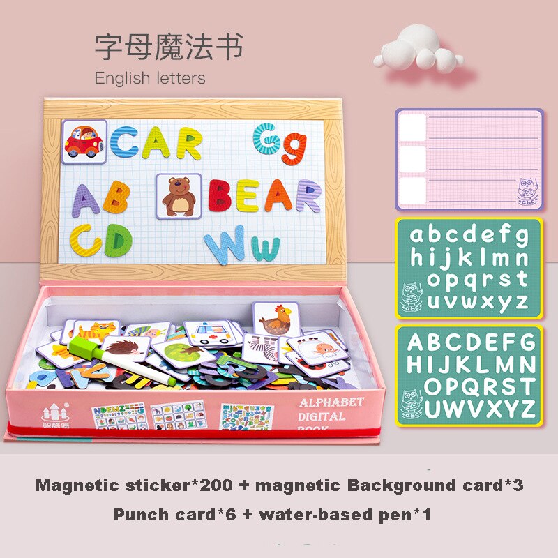 Kids Magnetic Puzzle Jigsaw Traffic Change Face Game Double-Sided Drawing Board Baby Early Education Toys For Children: letters