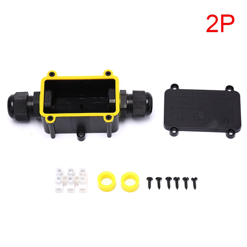 Waterproof Junction Box Electrical Enclosure Cable Connecting Terminal Block Waterproof Box Black Cable Junction Box: 2p