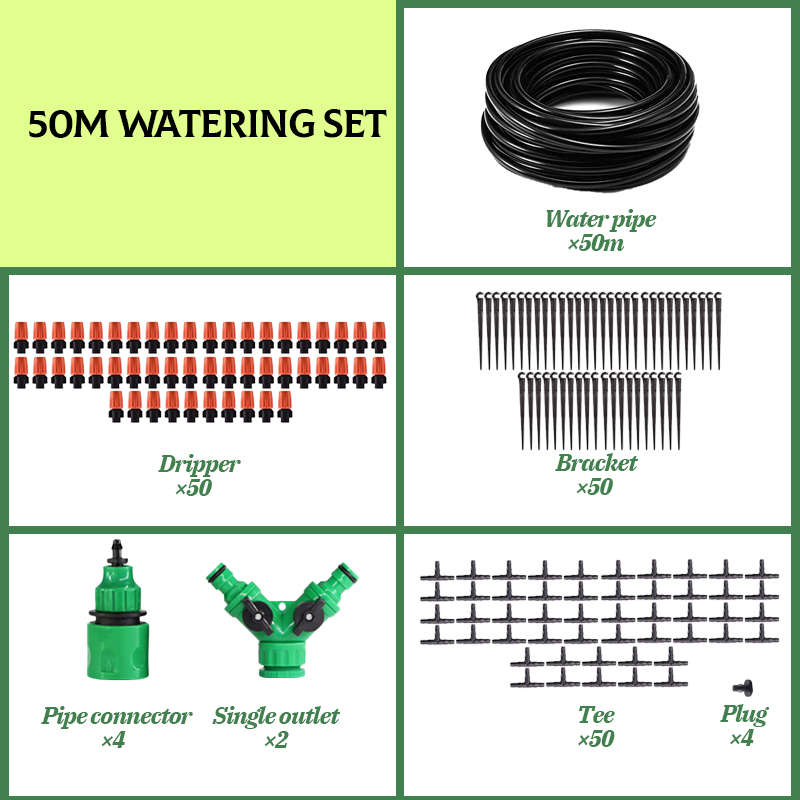 Garden Drip Irrigation System Water-saving Automatic Irrigation Equipment Suitable for Garden Greenhouses Plant Watering Kits: B 50m Watering Kits