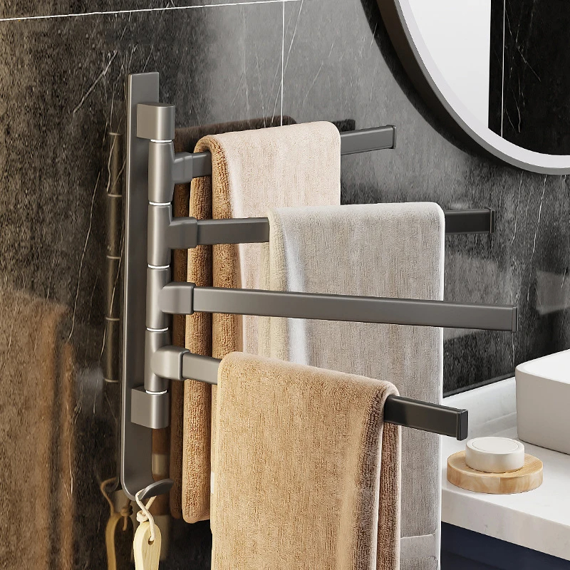 Bathroom Towel Rack Rotatable Towel Holder Space Aluminum 2/3/4/5-Bar Towel Hanger Kitchen Shelf Paper Hanging Wall Mounted