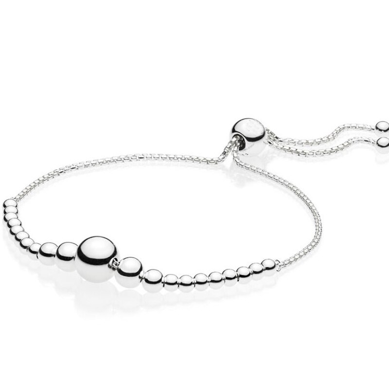 Pavimenta cuore e stella stringa di perline chiusura scorrevole regola il braccialetto misura moda 925 Sterling Silver Bangle Bead Charm gioielli fai da te: 6