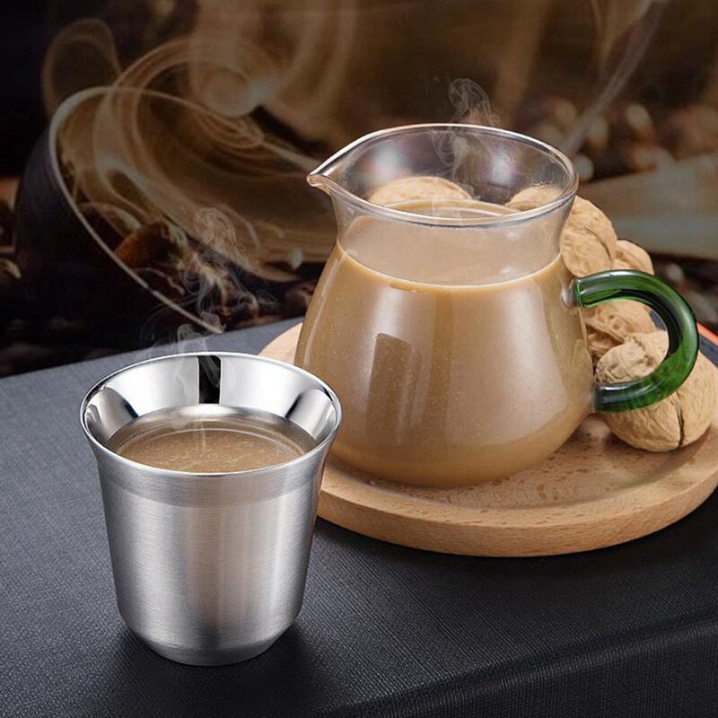 Jeu de 2 tasses expresso à Double paroi | Ensemble de tasses expresso en acier inoxydable, tasses à café isolées, faciles à nettoyer, 51-100ML