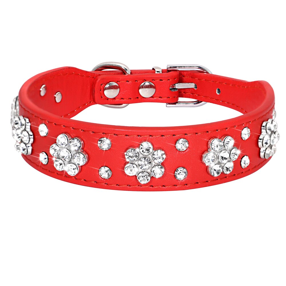 Rhinestone Dog Collar Leather Dog Collars With Bling Crystal Puppy Pet Collars Adjustable For Small Medium Dogs Chihuahua Beagle: Red / S