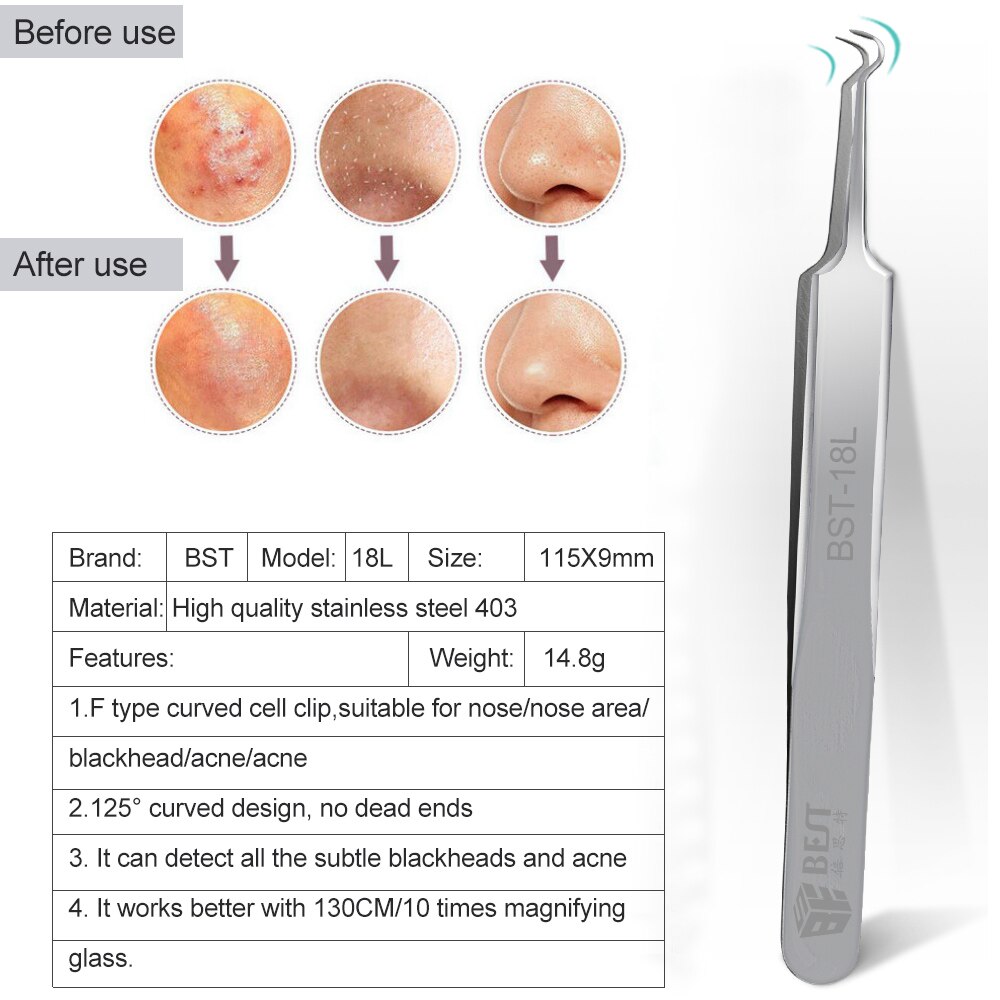 Bnew est -18l roestvrijstalen acne-pincetten, whitehead- en mee-eterverwijderaars, acne-extractors