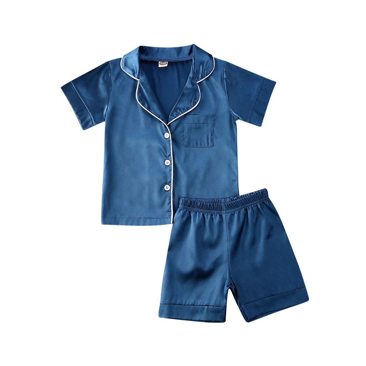 2 stk sæt baby drenge piger satin silke pyjamas sæt sommer solid afslappet kortærmet skjorte+bukser småbørn hjemme nattøj nattøj: Blå / 5t