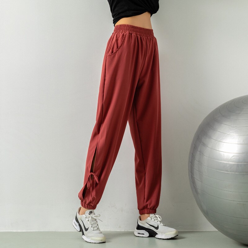 Kvinder løbebukser træningscenter gym svedbukser yoga løs træningsbukser bukser harembukser track fitness jogging sportstøj: Rød / M