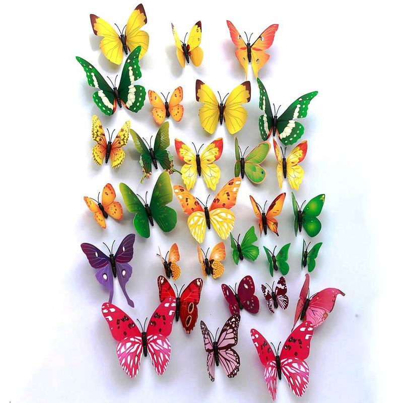 12 teile/satz 3D Simulation Schmetterling Zauberstab Aufkleber Kühlschrank Dekoration Aufkleber PVC für freundlicher Zimmer Dekoration Zauberstab Aufkleber