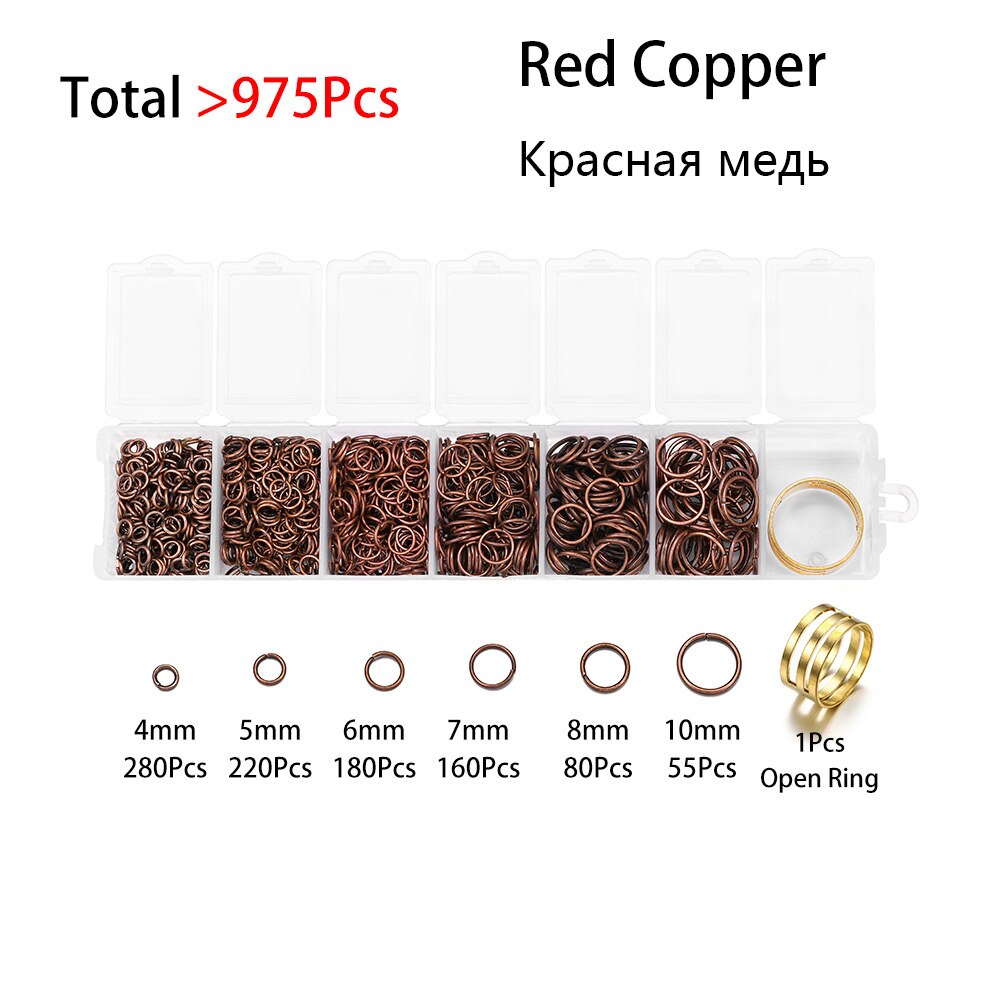 975 Pz/set 4 5 6 7 8 millimetri Anello di Salto Aperto Anello Aperto Connettori FAI DA TE Per La Collana Della Catena Monili Che Fanno set di Trovare Accessori kit: Red Copper