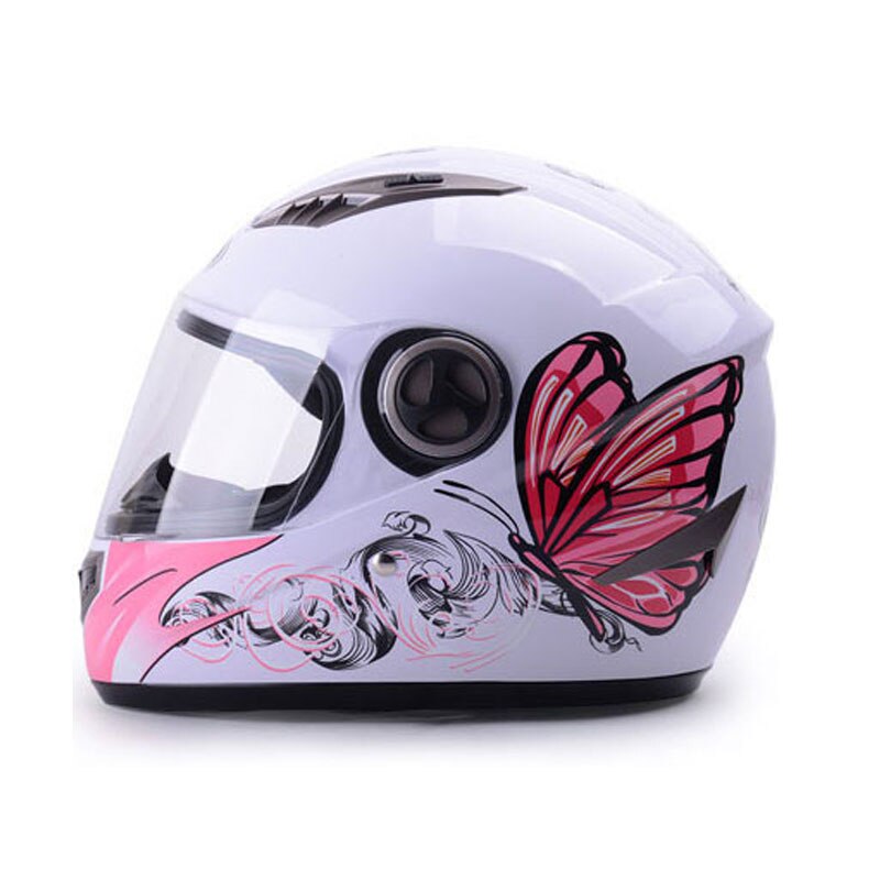 women's pink butterfly full face Motorcycle helmet, men Motorbike motocross YM827 knight Racing scooter helmets, back white: white butterfly