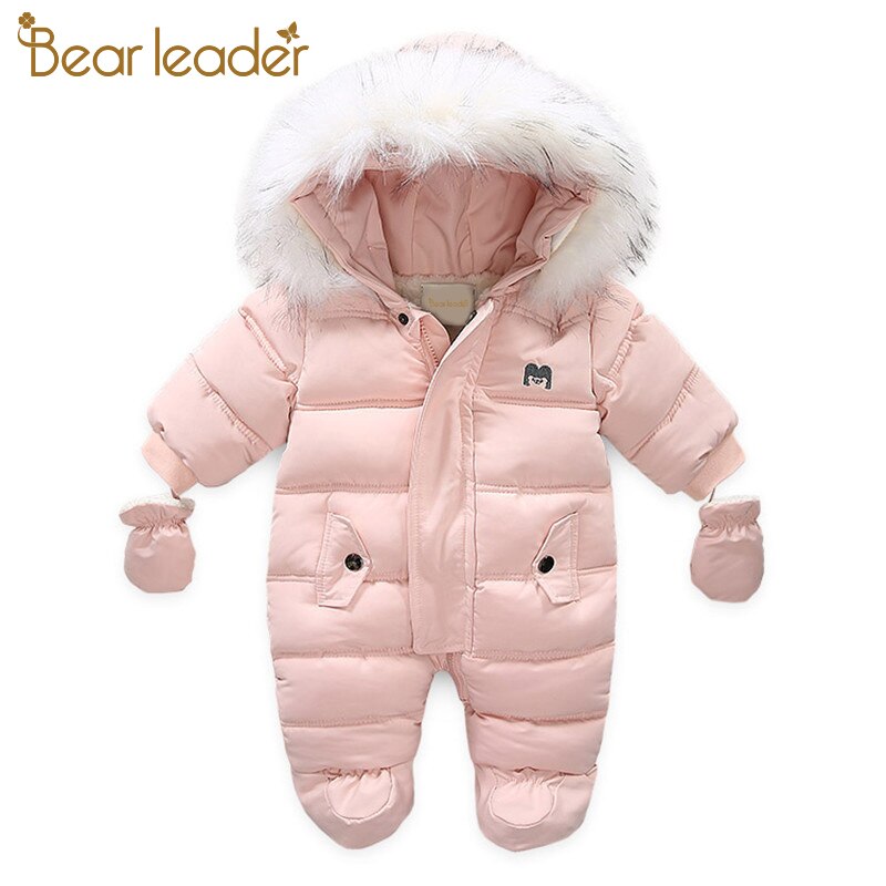 Bear leader babymeisjeskleding met pluche voering, babyromper, winter, dikke overall voor peuters, babyjongenspakje met bont en capuchon, baby-onesie