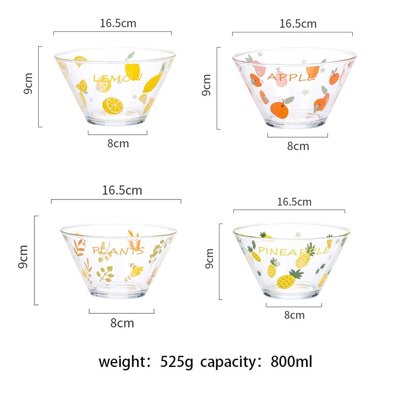 Mdzf 800ml frugt mønster glas salatskål frugt dessert nudler skål hjemme nordisk stil køkken suppe ris serverings skåle service