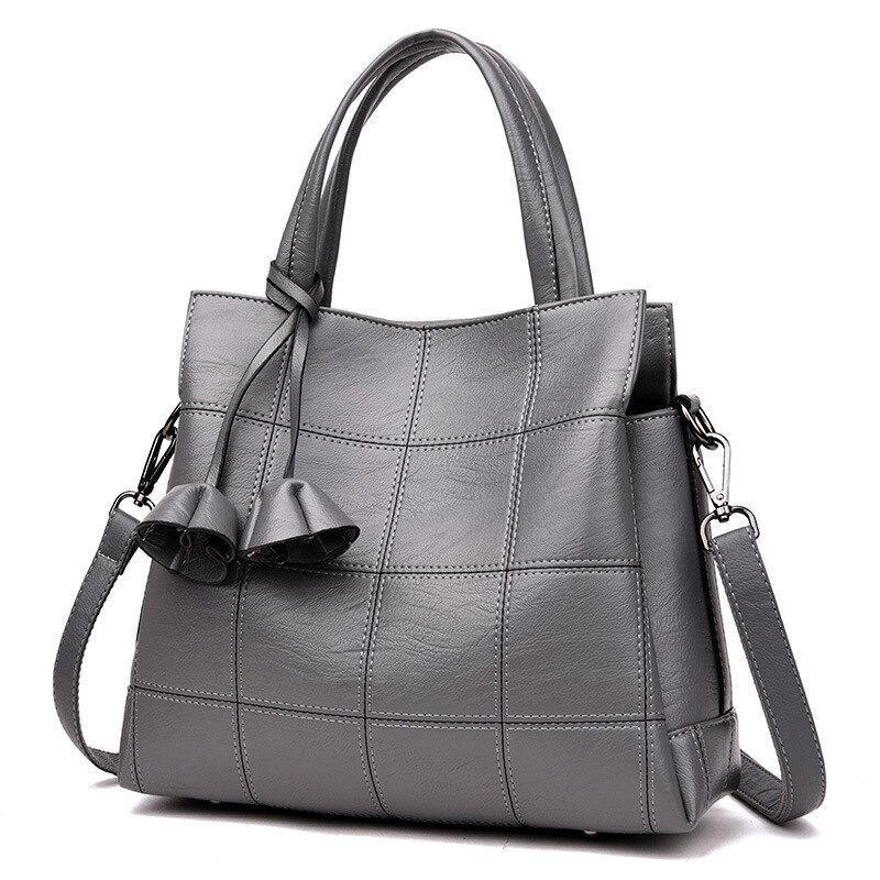 Yiyi's Manufacturer direct sales middle aged mother lady handbag versatile soft leather women's bag three layer large ca: Light Gray