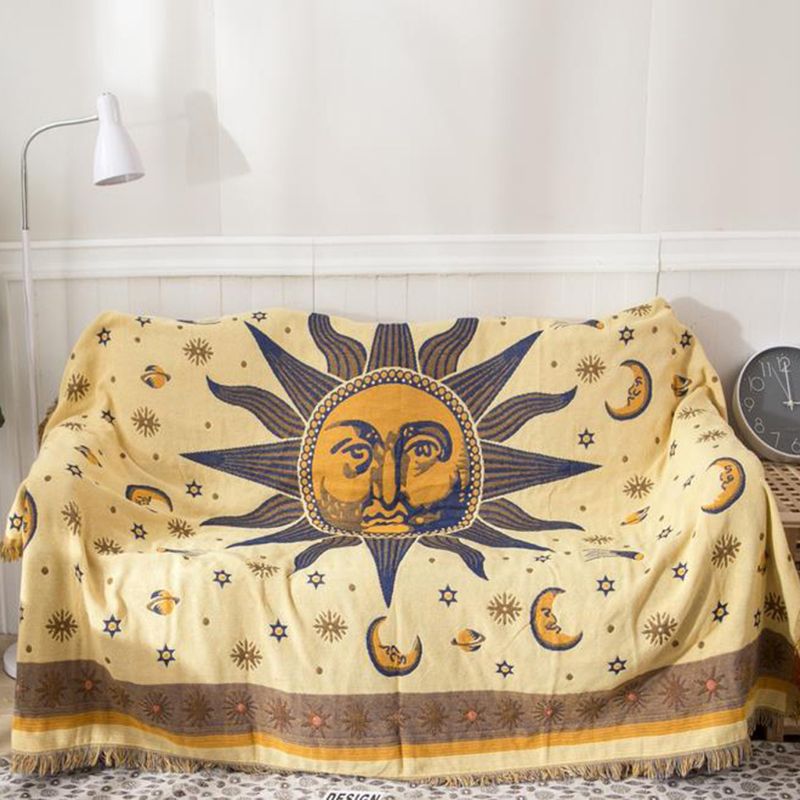 Sonne Mond Sterne Baumwolle Gewebte Decke Sofa Handtuch Baumwolle Warme Schutzhülle N1Ha