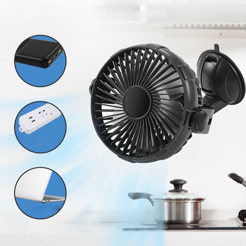 Suction Cup 2000mAh USB Rechargeable Battery Operated Kitchen Fan for Home Car