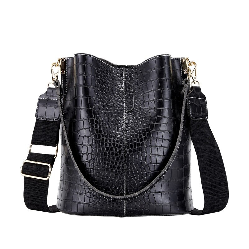 Yogodlns Alligator aufbringen Eimer Tasche Für Frauen Jahrgang Schulter Tasche Große Kapazität Umhängetasche Elegante Einkaufs Handtasche Geldbörse: Schwarz