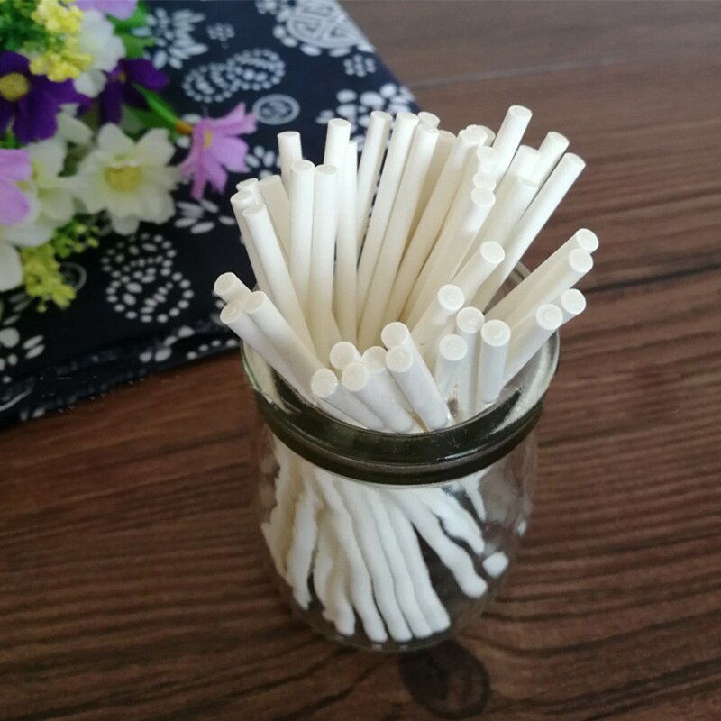 100 unids/set dulces tonto palos de papel de grado palo de piruleta Chocolate caramelo azúcar artes blanco DIY herramienta de molde 3 tamaños: 3.2x76mm