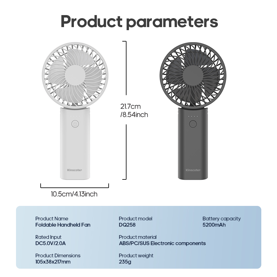 ventilador de mano multifuncional, ventilador eléctrico de refrigeración recargable de 5200mAh, ventilador de escritorio plegable de 4 velocidades con banco de energía de doble cable