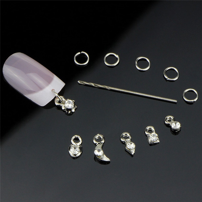 13PCS/Set Silver Plated Metal Rhinestone Tassel 3D Nail Art Alloy Decoration Pendant Charm Manicure Tool Charm Jewelry