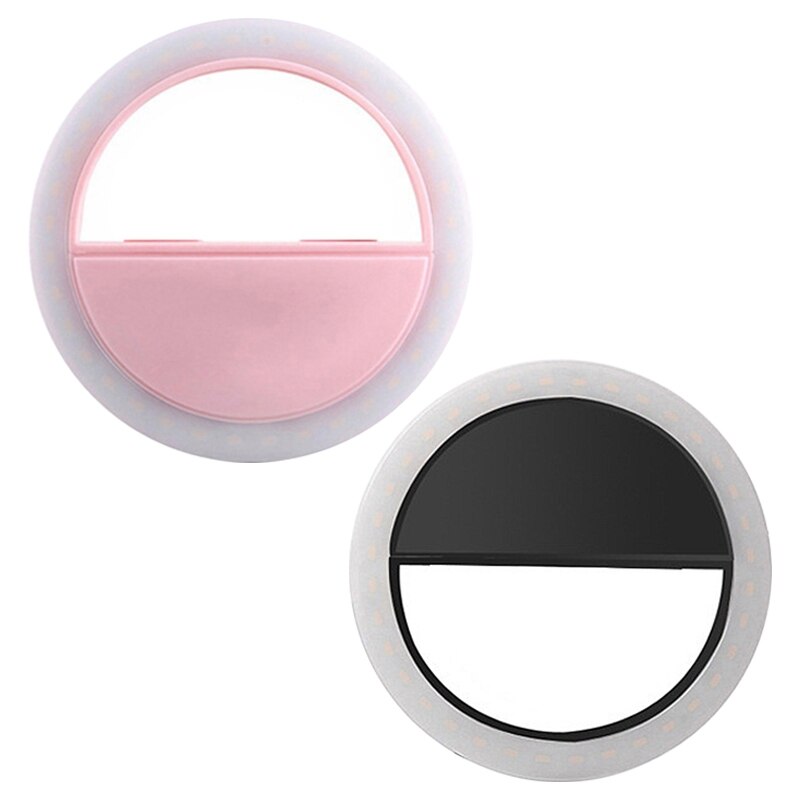 2x Selfie Light Portable LED Ring Light Fill for Smart Phone Pink & Black: Default Title