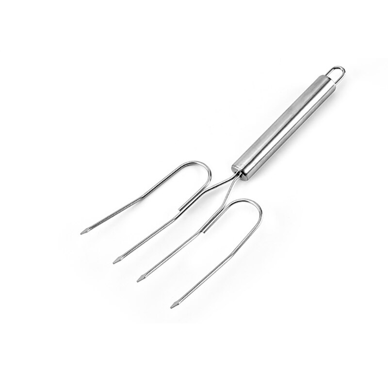 Silver Stainless Steel Wire Tube Handle Grilled Chicken Grilled Lamb Fork Barbecue Grill Outdoor Barbecue Tool