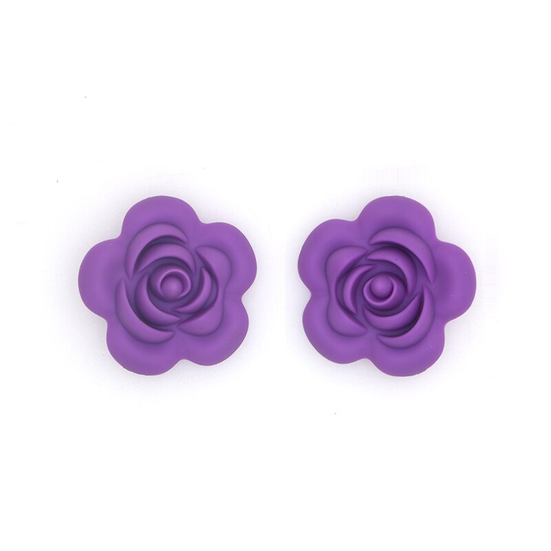 Kovict 10 stk silikone rose perler bpa gratis babybørster perler blomst form babybitringer til babybørser halskæde fremstilling: Lilla