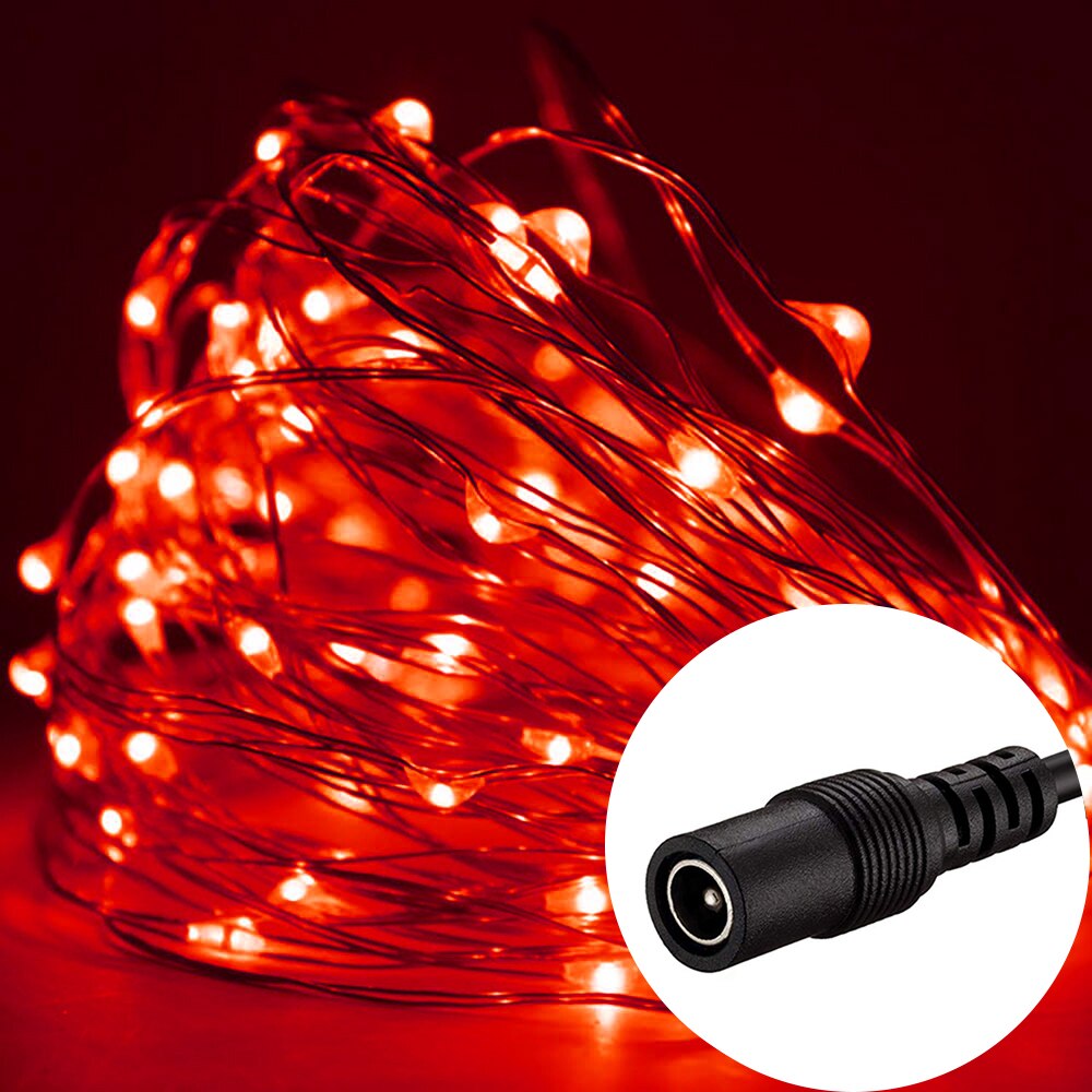 5M 50Leds Led String Lights Met Dc Power Connector Zilveren Draad 12V Led Fairy Light Kerst Indoor decoratie Thuis Kamer Boom: Red