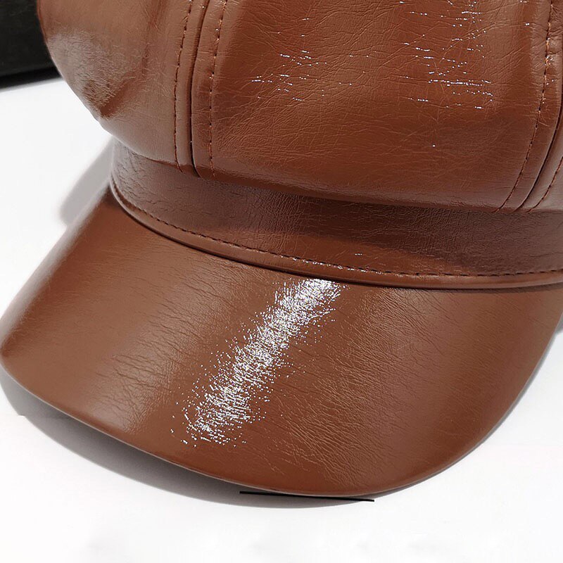 Eleganckie czapki dla kobiet jasny sztuczny skórzany rondo ośmiokątny kapelusz dorywczo beret jesień czapka zimowa brytyjskie kapelusze retro dama koreańnarty