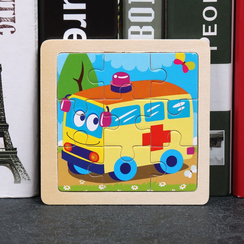 Baby Children Wooden Cartoon Animal Puzzles Attractive Early Learning Hand Puzzle Plate Educational Toys For Kids: Ambulance