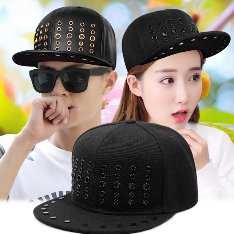Xdanqinx Punk Stijl Hip Hop Caps Voor Mannen Vrouwen Metalen Gat Hoofdtooi Decoratie Platte Rand Cap Verstelbare Paar hoed