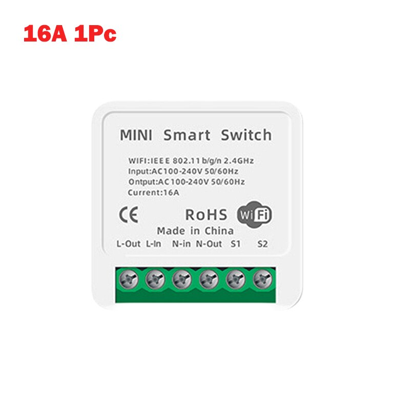 10A/16A MINI Wifi Smart Switch Timer Wireless Switches Smart Home Automation Compatible With Tuya Alexa Google Home: 16A 1pcs