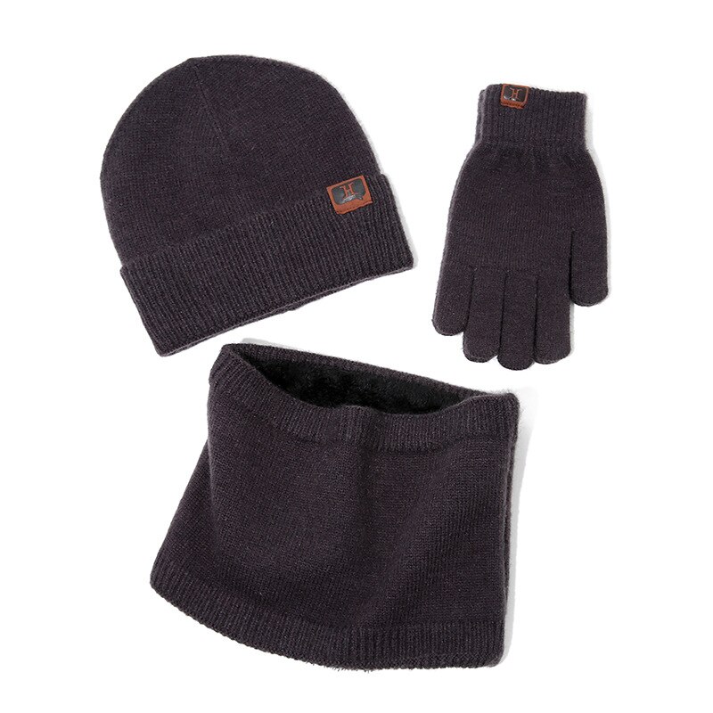 hommes femmes écharpe chapeau gants ensemble trois pièces hiver ensemble femme chapeaux écharpes hommes unisexe bonnets bonnet tricoté: Dark Gray