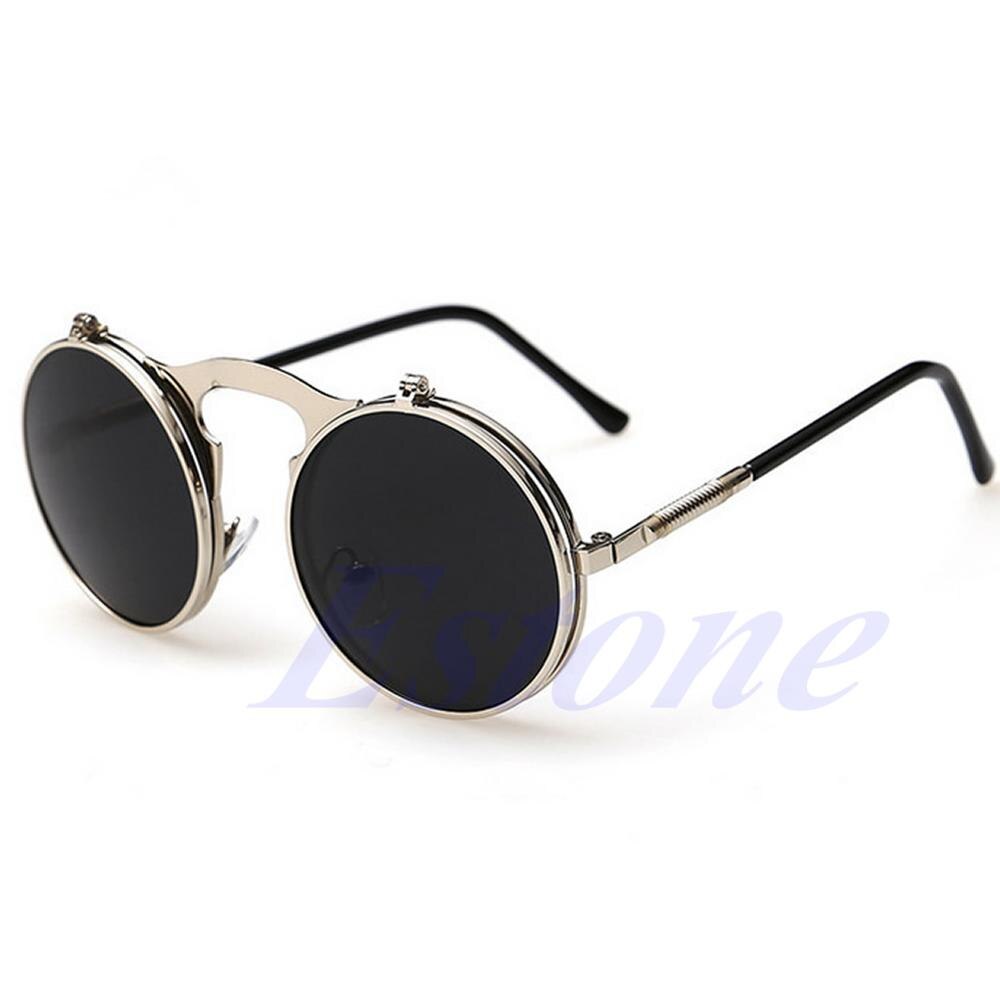 Men Women Vintage Round Metal Frame Flip Up Sunglasses Glasses Eyewear Lens L4ME: 5