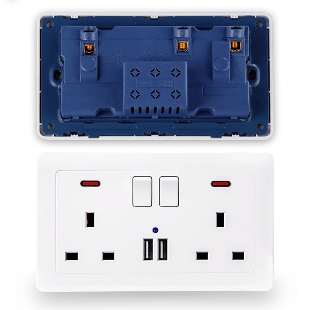 Dual USB Port Wall Charger Adapter Charging 13A Wall Charger Adapter UK Plug Twin Socket 2 Way Socket Power Outlet White Gold