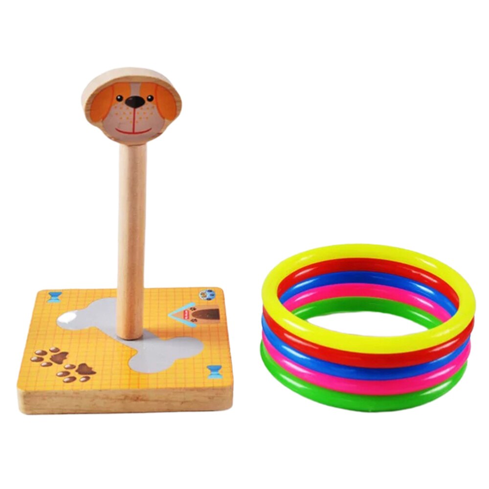 1 impostato di lancio in legno per bambini divertenti a forma di anello lanciare gioco giallo (stile canna): giallo