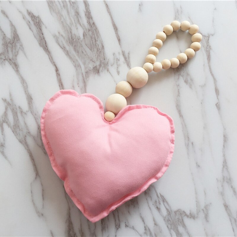 Lovely Wooden Beads Cotton Star Moon Heart Shaped Wall Decoration Ornaments for Kids Baby Bedroom Home Nursery Decor: C