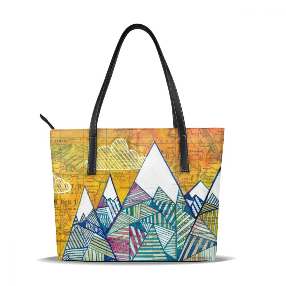 Geometrische Print Handtas Geometrische Print Top-Handvat Tassen Womens Lederen Draagtas Vrouwen Handtassen: Maps And Moun