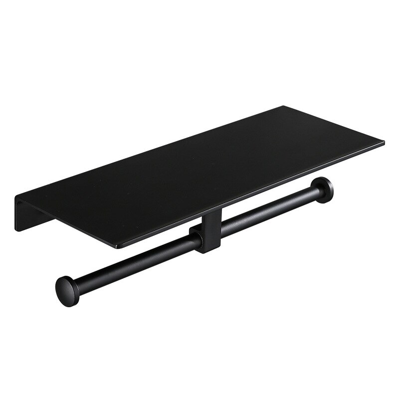 Matte Black Wc Papierrolhouder Badkamer Accessoires Wc Handdoek Houder Rack Plank Dubbele Muur Toiletrolhouder