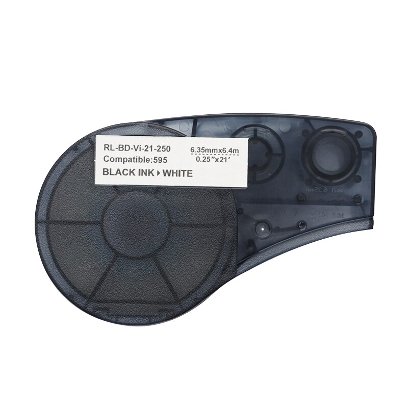 for M21-250-595 6.35mm Width Label Tape Black On White Compatible for BMP21 Plus ID Pal and LABPAL Label Printers