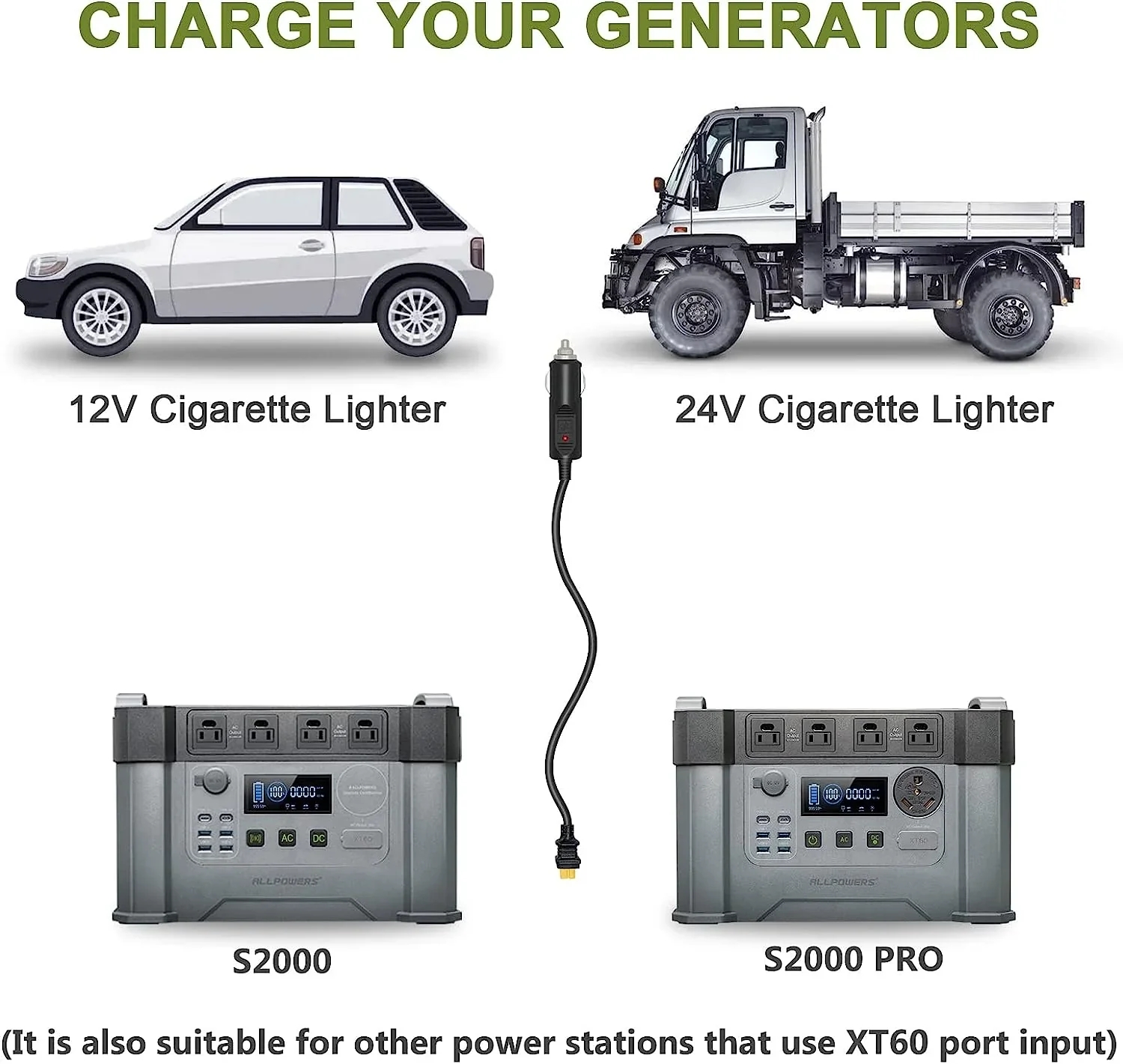 ALLPOWERS Auto-Zigarettenanzünder auf XT60 Energie Pole Hafen, Solar--Verlängerungskabel 1,5 m 14 AWG-Anschluss für Autos/LKW Powerstation