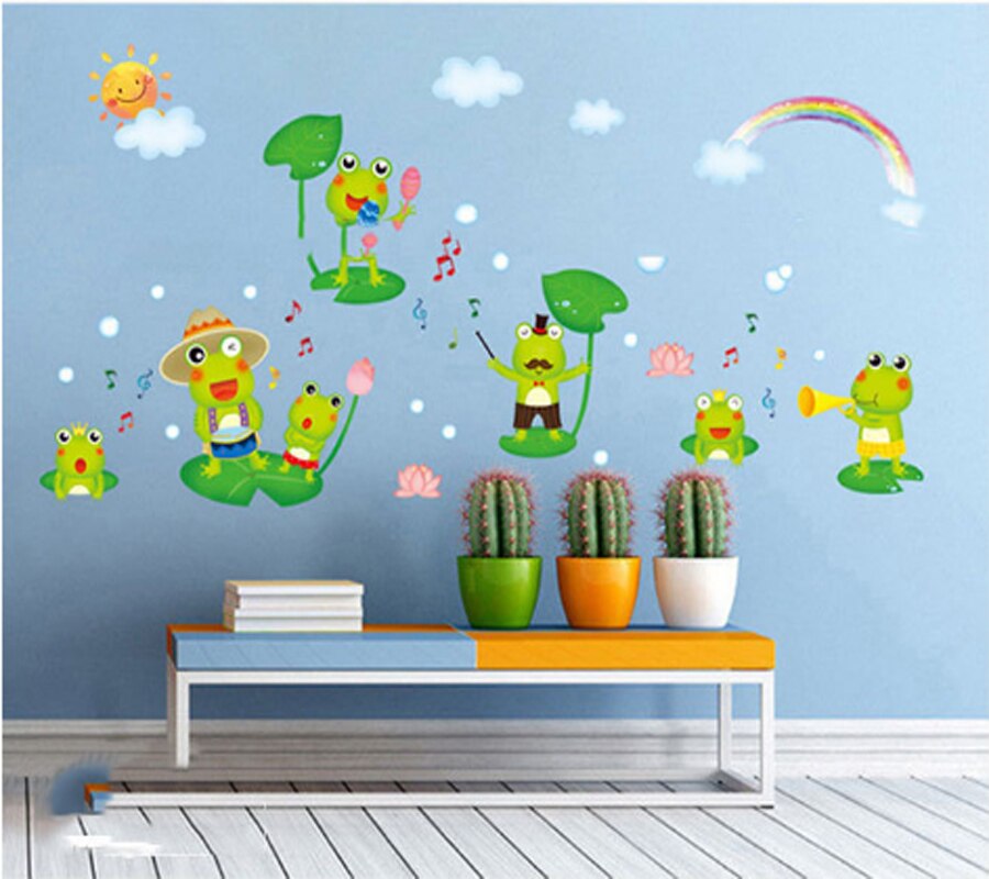 Cartoon Gelukkige Kikker Muursticker Voor Kinderkamer Home Decoratie Dier Muurschildering Stickers Voor Nursery Behang