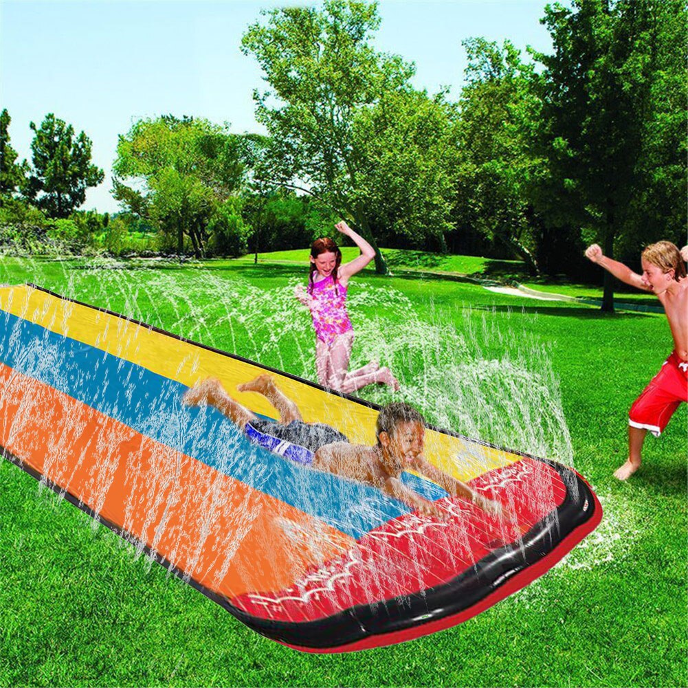 Children Waterslide Kids Splash Water Slide Portable Lawn Slide Contrast Color Sprinkler Toys For Boys Girls Summer Outdoor Toy