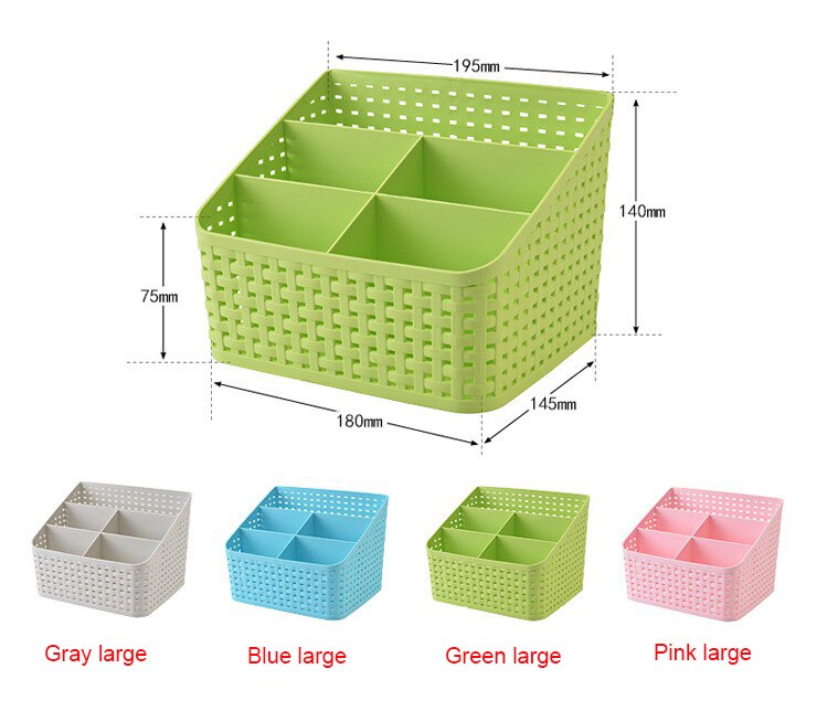 Office Stationery Holder, Four Compartment Plastic Rattan Plaited Desk Organizer Storage Holder for Office Desk