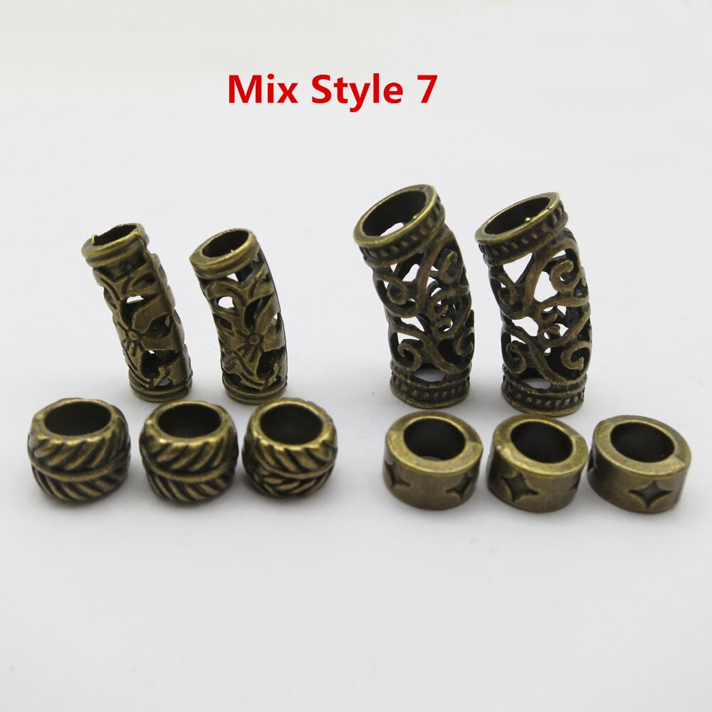 Runas vikingas trenzadas para el cabello, anillos de cuentas, accesorios para manualidades, 10 unids/paquete: 10pcs Mix Style 7
