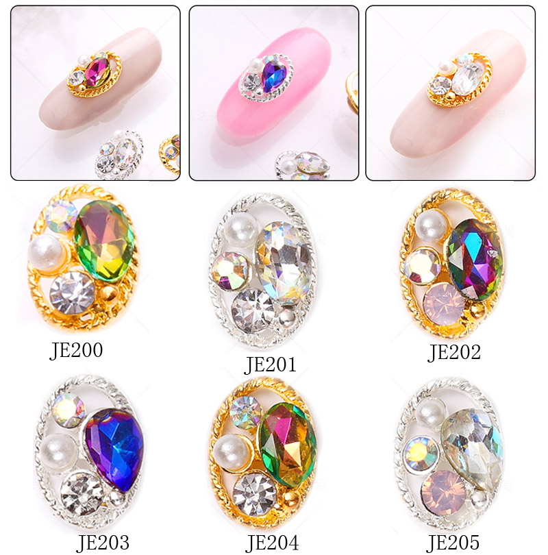 10Pcs Hollow Oval Rhinestones Pearl Charms Beauty Glitter Nagels Charms Sieraden Accessoires Metalen Voor 3D Nail Art Decoratie-7*12
