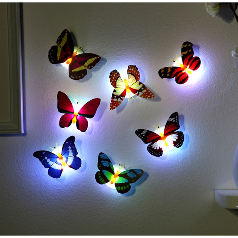 10PCS Colorful Wall Stickers наклейки Changing Butterfly 3D LED Night Light Lamp Home Room Party Wall Decor Decorations наклейки