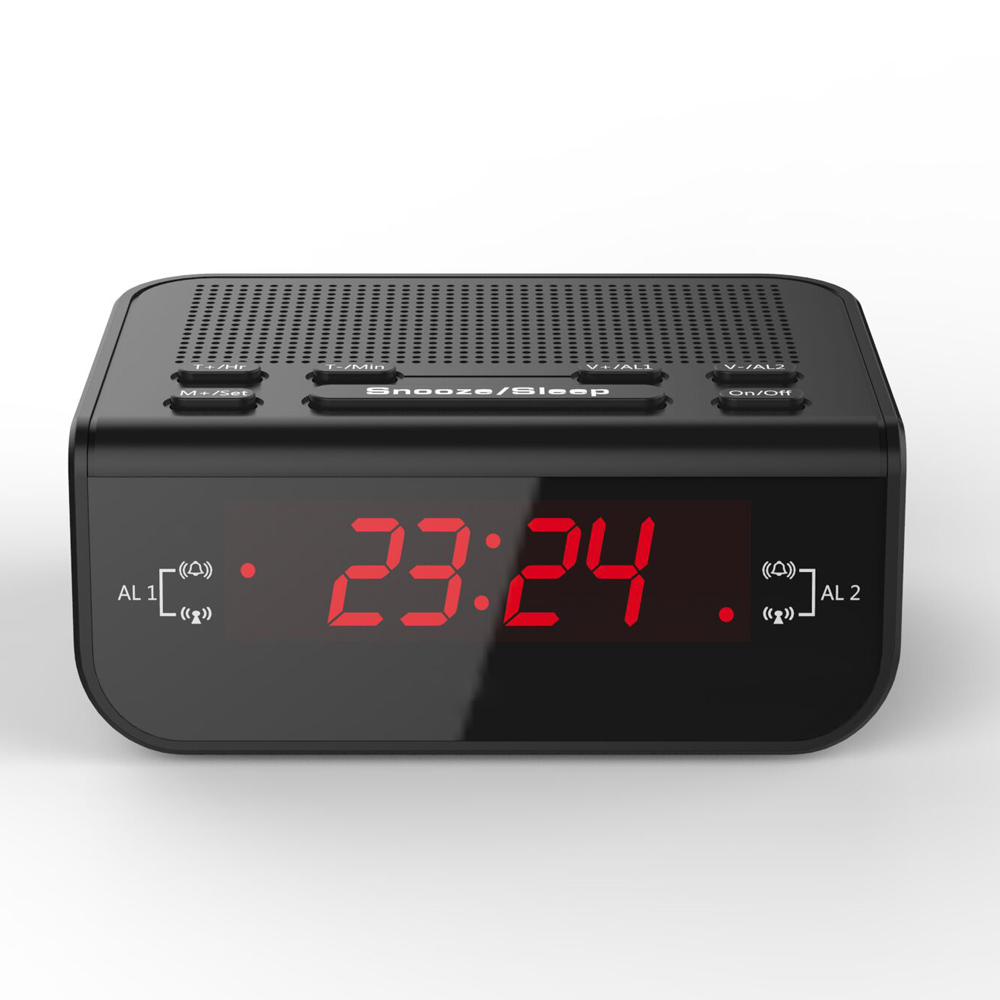 Modern Compact Digital Alarm Clock FM Radio with Dual Alarm Buzzer Snooze Sleep Function Red LED Time Display klok