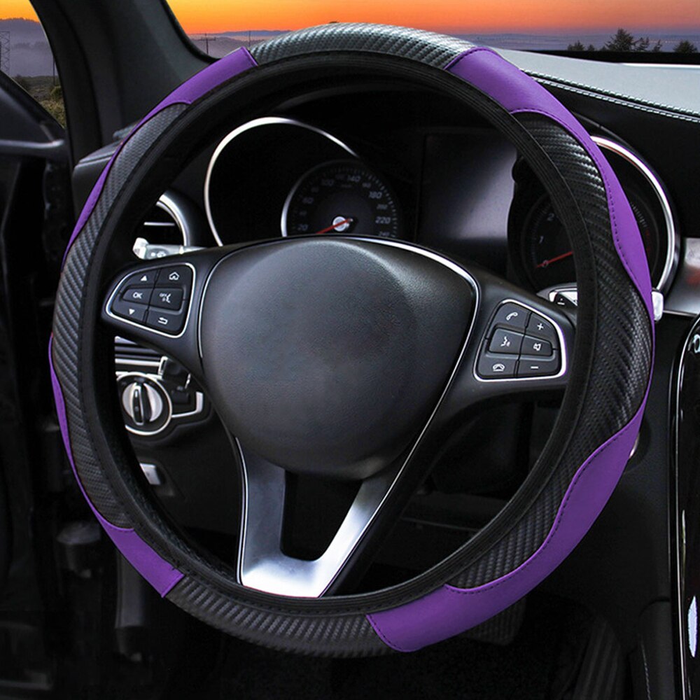 37-38Cm Auto Stuurhoes Ademende Anti Slip Pu Lederen Steering Covers Geschikt Auto Decoratie Interne Accessoires: Paars
