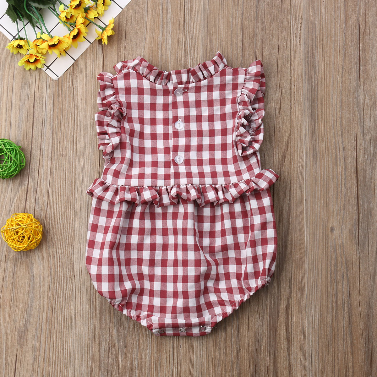 Brand Newborn Infant Baby Girl Ruffle Plaid Sunsuit Bodysuit Outfits One-Pieces Checked Children Summer Clothing 0-18M