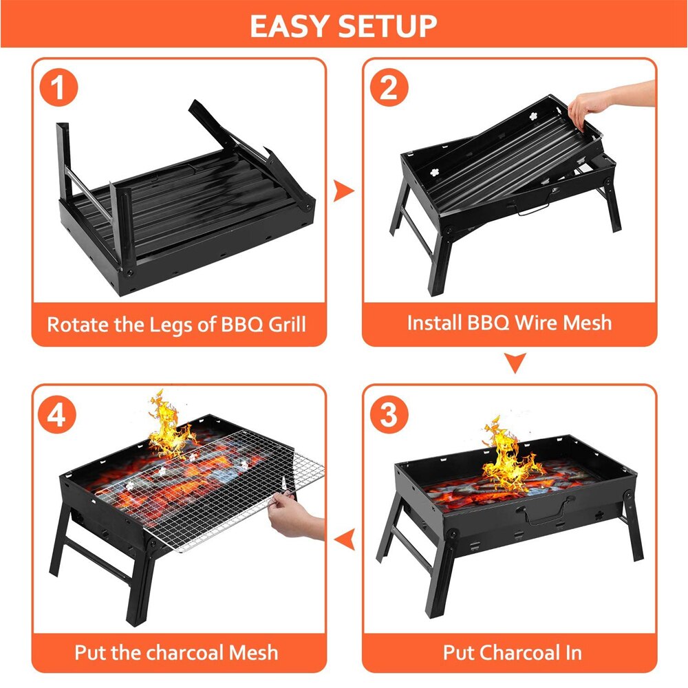 Opvouwbare Draagbare Barbecue Houtskool Grill Roestvrij Staal Kleine Mini Bbq Tool Kits Voor Outdoor Cooking Camping Picknicks Strand