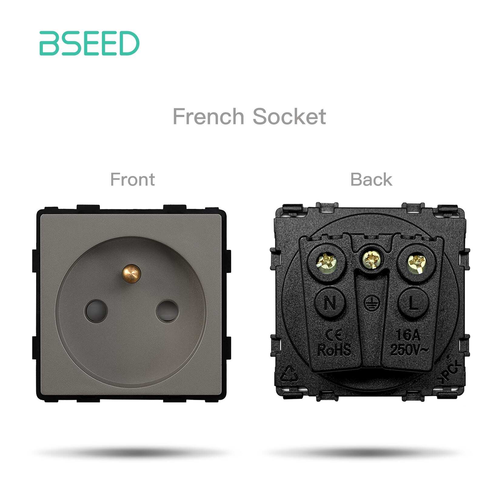 BSEED Mechanism Wall Push Button Light Switch Dimmer Glass Frames EU French Electric Socket Function Parts DIY Free combination: French Socket